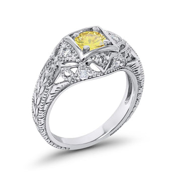 Antique Style Engagement Ring Simulated Yellow CZ 925 Sterling Silver